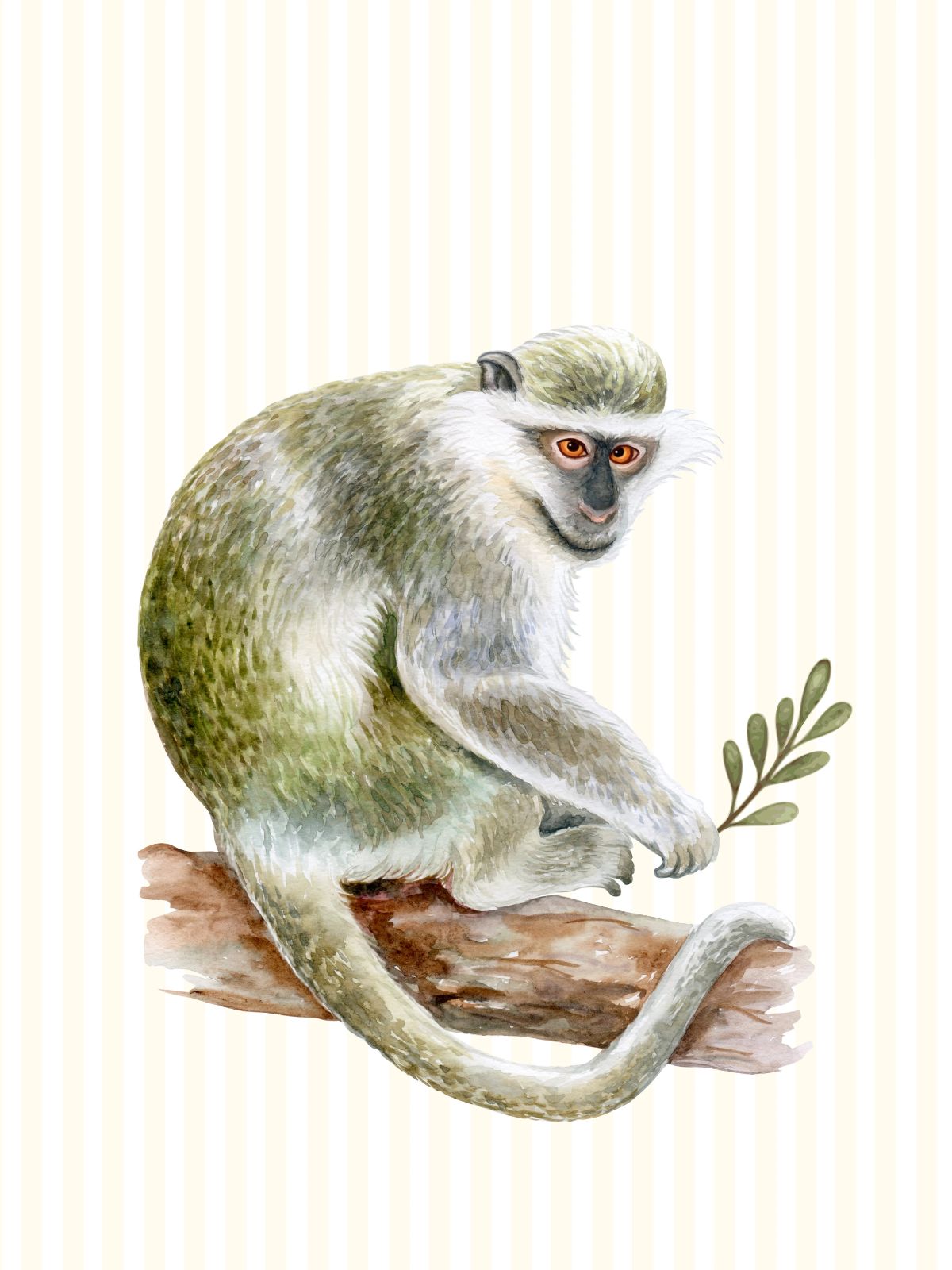 Watercolor monkey woodland nursery print