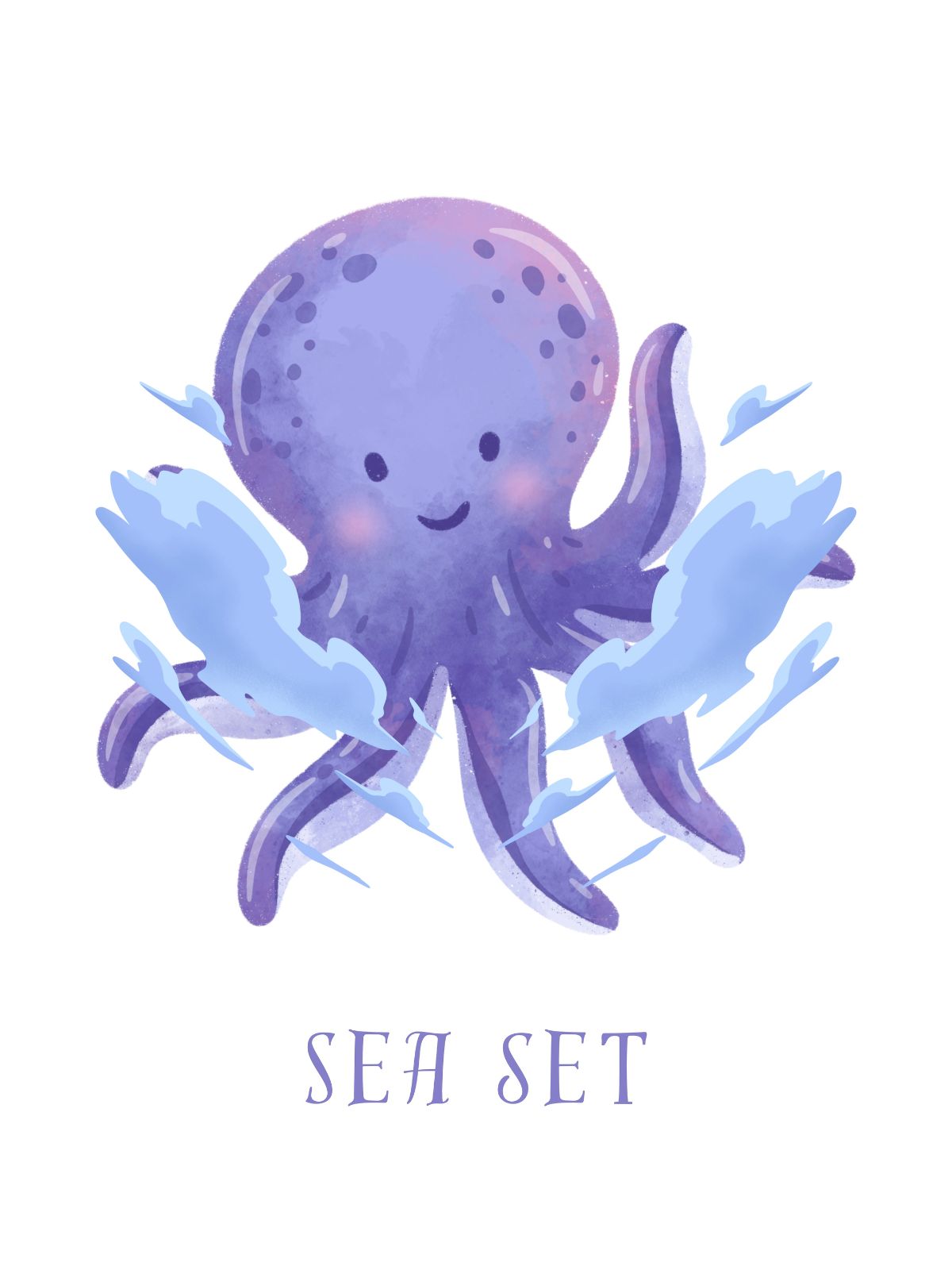 Watercolor purple octopus sea nursery print