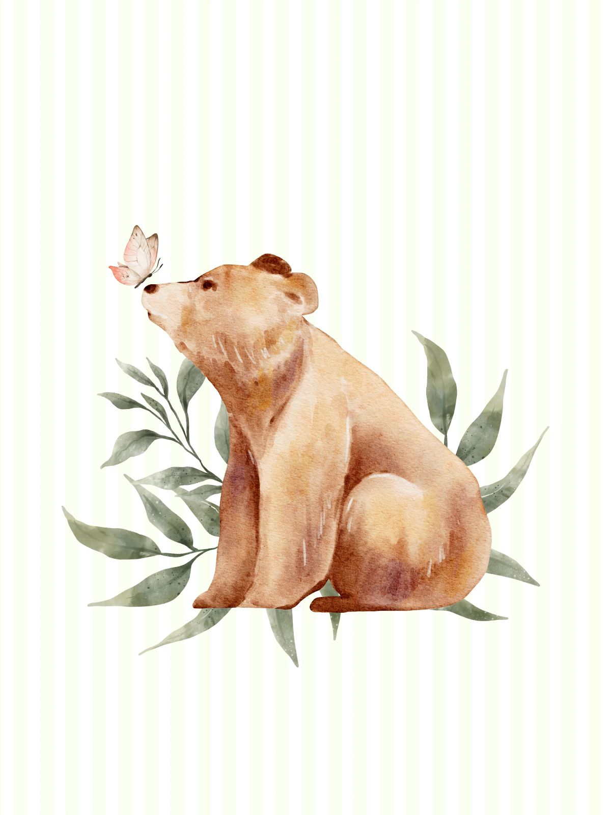 Watercolor bear with butterfly woodland nursery print