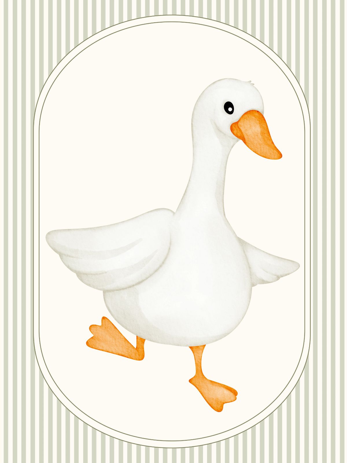 Watercolor side white goose farm nursery print