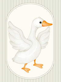 Watercolor flying white goose farm nursery print