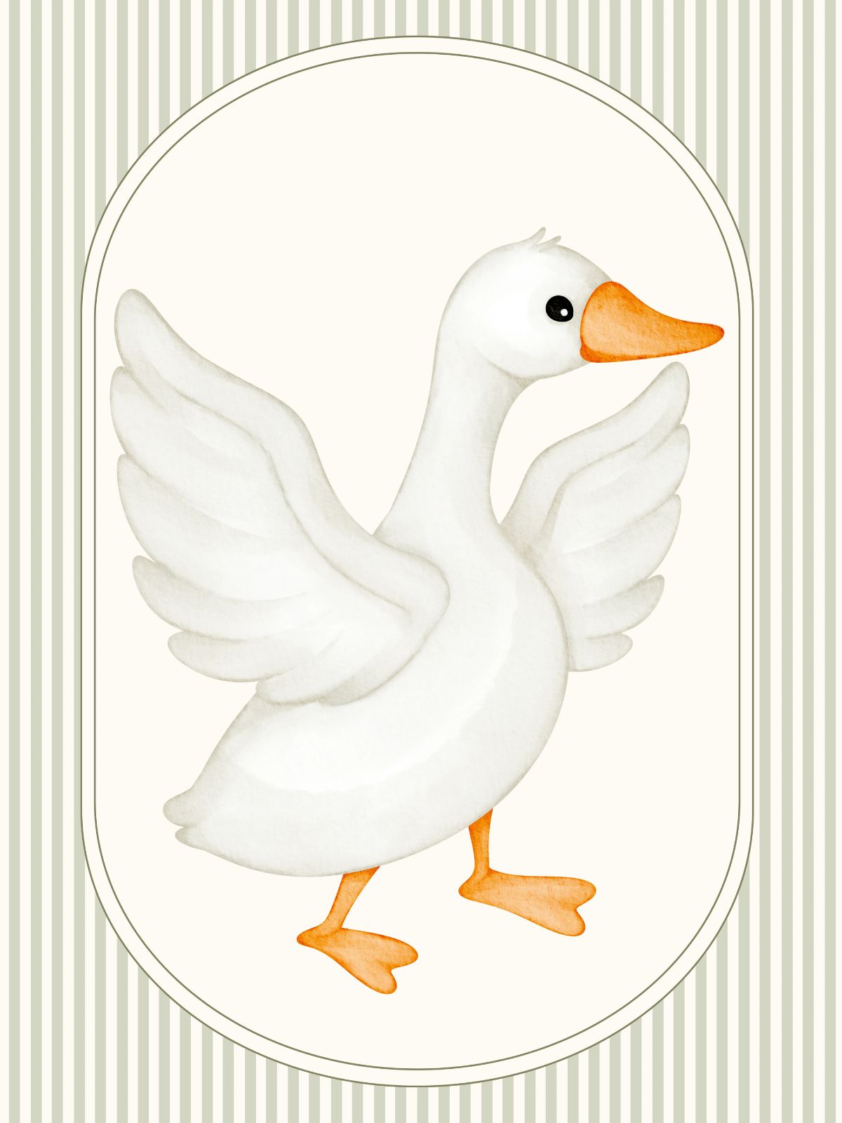 Watercolor flying white goose farm nursery print