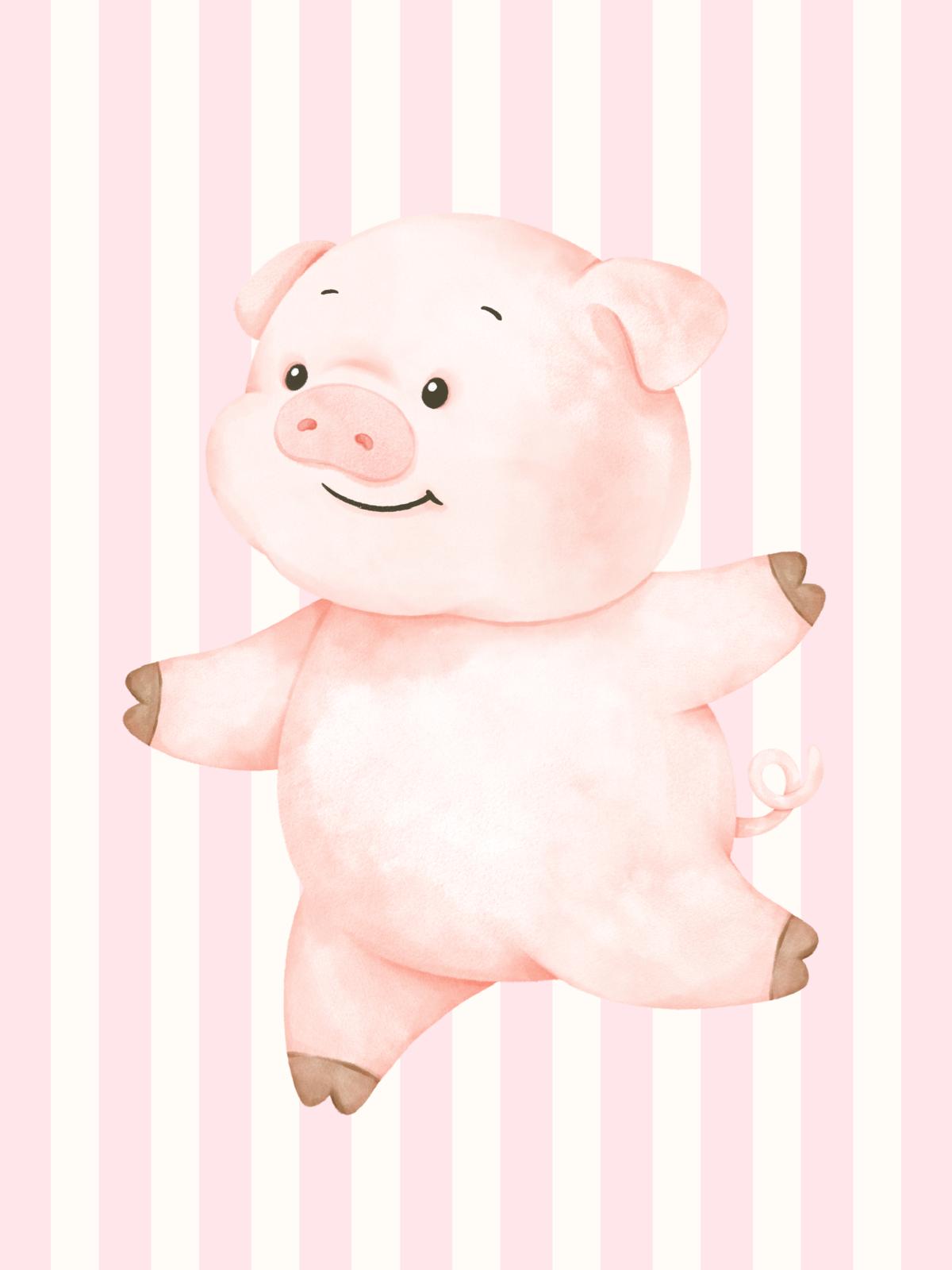 Watercolor happy piglet farm nursery print