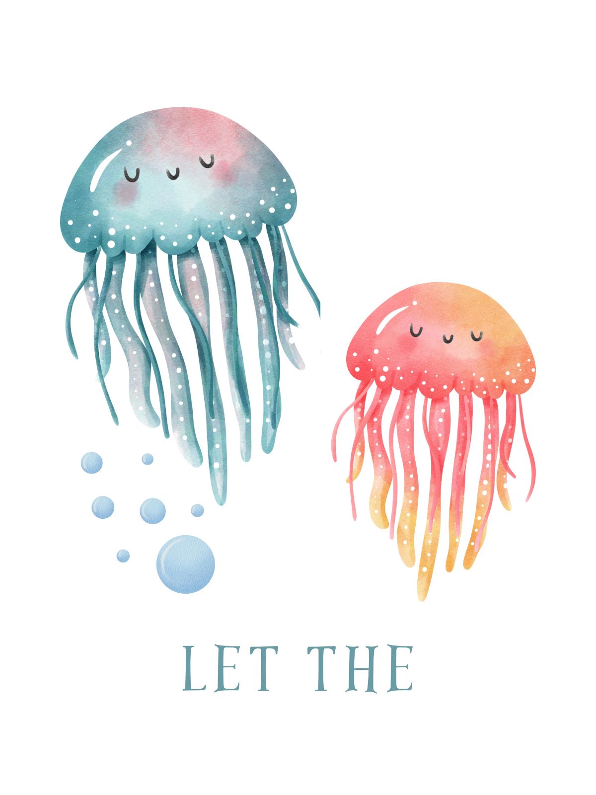 Watercolor jellyfish sea nursery print