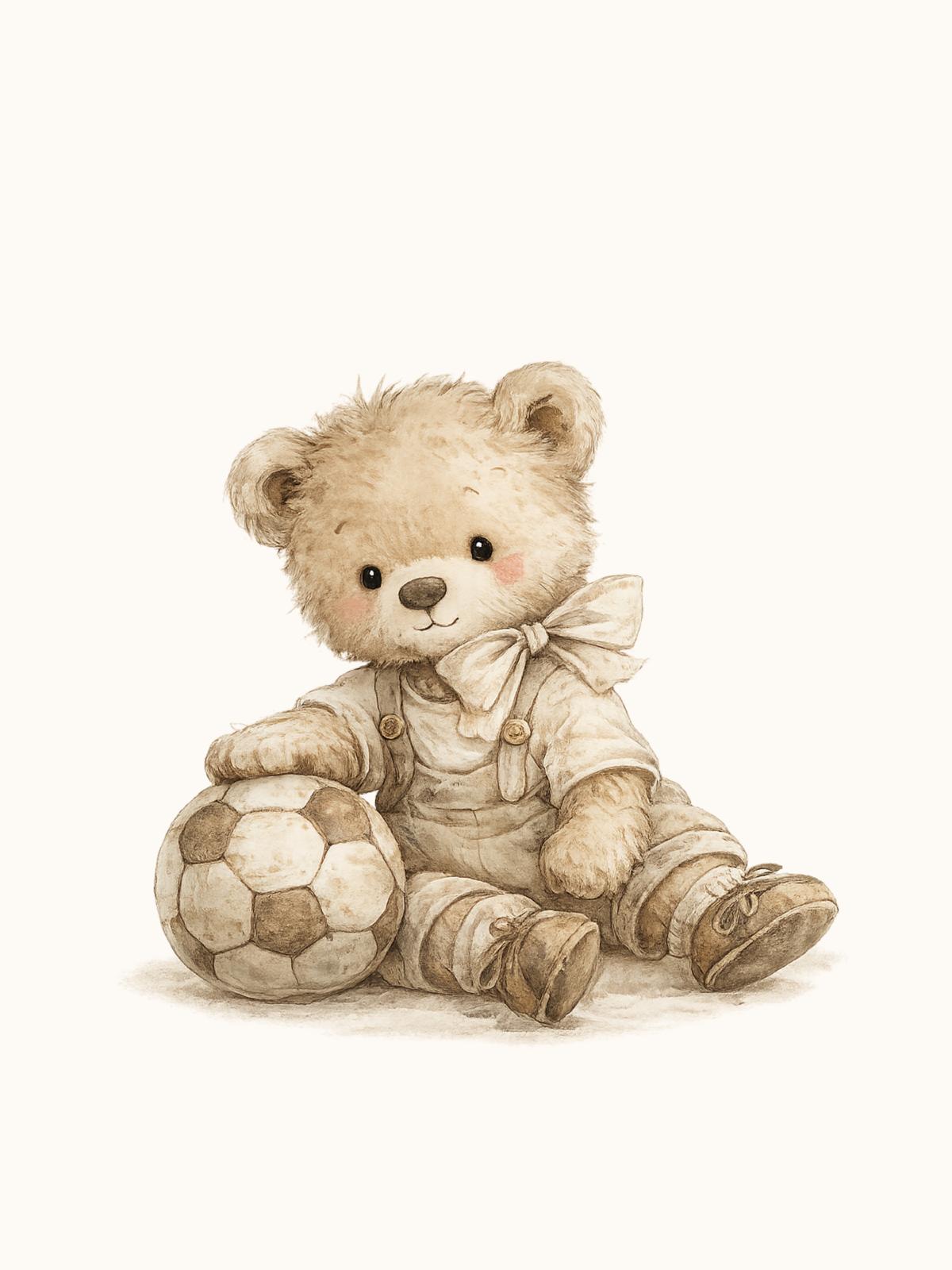 Watercolor sitting teddy bear nursery print